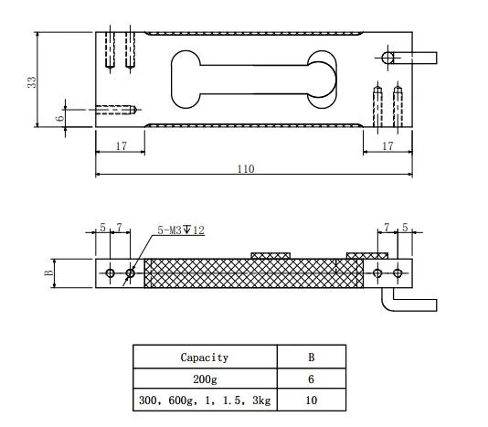 Kapazität 0,3 ~ 5 kg Parallelstrahlsensor Aluminiumlegierung Einpunktlastzelle 3